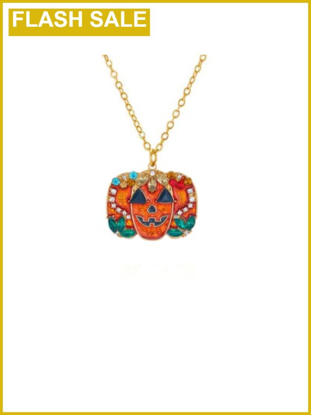 Rhinestone Pumpkin Pendant Necklace Gold-Tone Link Chain Halloween Thanksgiving